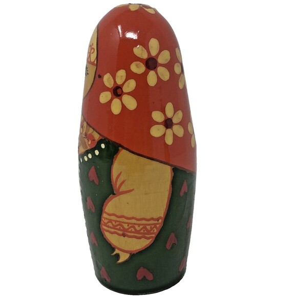 Matryoshka Russian Chime Doll Vintage Hand Painted Roly Poly Folk Art Set of 2 - Picture 6 of 16
